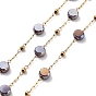 304 Stainless Steel Handmade Beaded Chain, with Electroplated Glass, with Spool, Soldered, Real 18K Gold Plated, Flat Round