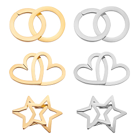 Unicraftale 6Sets 6 Styles 201 Stainless Steel Linking Rings, Quick Link Connectors, Laser Cut, Double Ring & Double Star & Double Heart