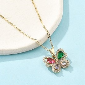 Латунный микропаве кубический цирконий бабочка кулон ожерелья для женщин, с 304 кабельной цепью из нержавеющей стали, ионное покрытие (ip)