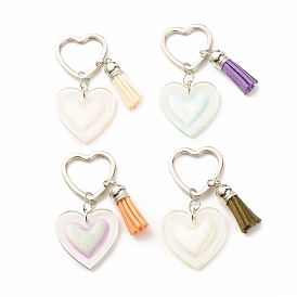 Resin Keychain, with Iron Split Key Rings and Tassel Pendant, Heart