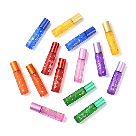 Glass Essential Oil Roller Bottles, with Lid and Stainless Steel Roller Balls, Refillable Bottles, Column with Fortune Cat Pattern & Chinese Character