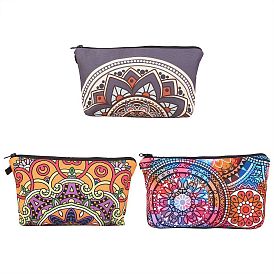 3Pcs 3 Style Polyester Tarp Zip Cosmetic Pouches, Rectangle with Flower Pattern