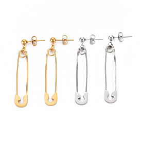 304 Stainless Steel Safety Pin Dangle Stud Earrings for Women