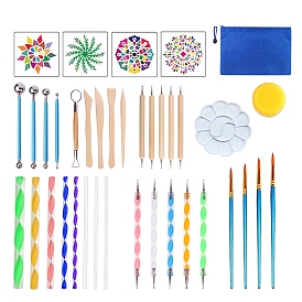 Набор инструментов для рисования и рисования узоров мандалы, включая скретч-радужную бумагу, трафареты, ручка для рисования, палитра, губка и пакет