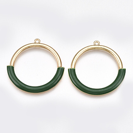 Alloy Enamel Pendants, Ring, Light Gold