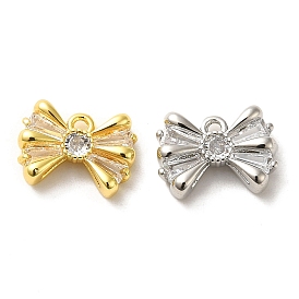 Brass Micro Pave Clear Cubic Zirconia Pendants, Bowknot Charms