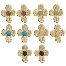 Natural Mixed Gemstone Flower Stud Earrings, Ion Plating(IP) 304 Stainless Steel Earrings for Women