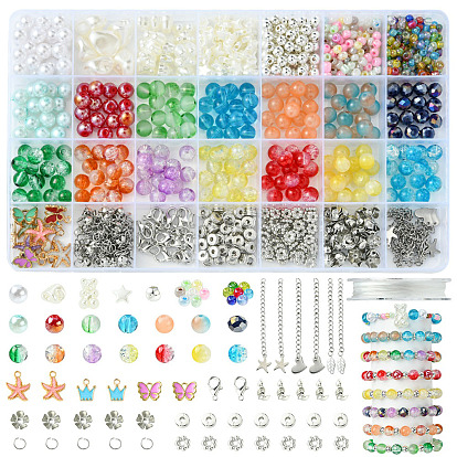 DIY Alloy Enamel & Glass & CCB Plastic Bracelets Jewelry Making Kits, Mixed Shapes