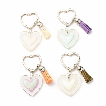 Resin Keychain, with Iron Split Key Rings and Tassel Pendant, Heart