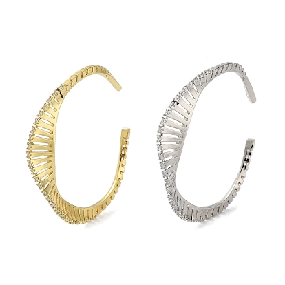 Brass Micro Pave Cubic Zirconia Cuff Bangles, Long-Lasting Plated, Lead Free & Cadmium Free