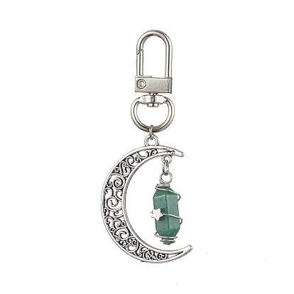 Natural & Synthetic Gemstone Pendant Decorations, Tibetan Style Alloy Moon and Swivel Clasps