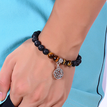 Natural Energy Volcanic Stone Yoga Bracelet with Turquoise Tiger Eye Buddha Beads