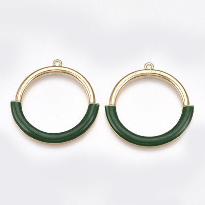 Alloy Enamel Pendants, Ring, Light Gold
