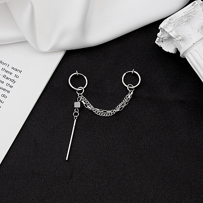 Stainless Steel Chain Tassel Earrings - Creative, Minimalist, Double-layered.