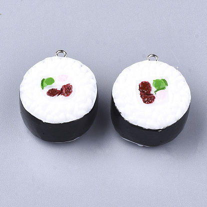 Resin Pendants, with Platinum Tone Iron Findings, Imitation Food, Rice Roll