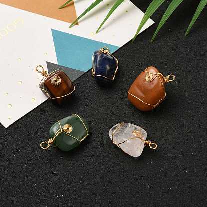Natural Gemstone Wire Wrapped Pendants, with Copper Wire, Nuggets