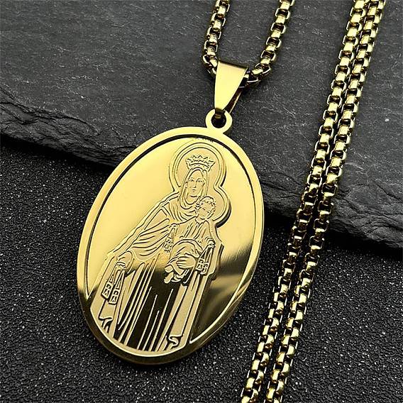 Религия 201 ожерелья из нержавеющей стали с подвеской в виде овала и Девы Марии для женщин