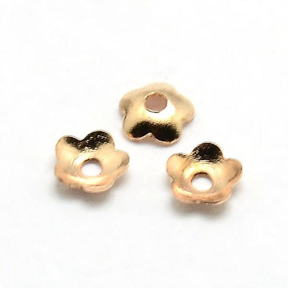 5-Petal Brass Tiny Flower Bead Caps, 4x1mm, Hole: 1mm