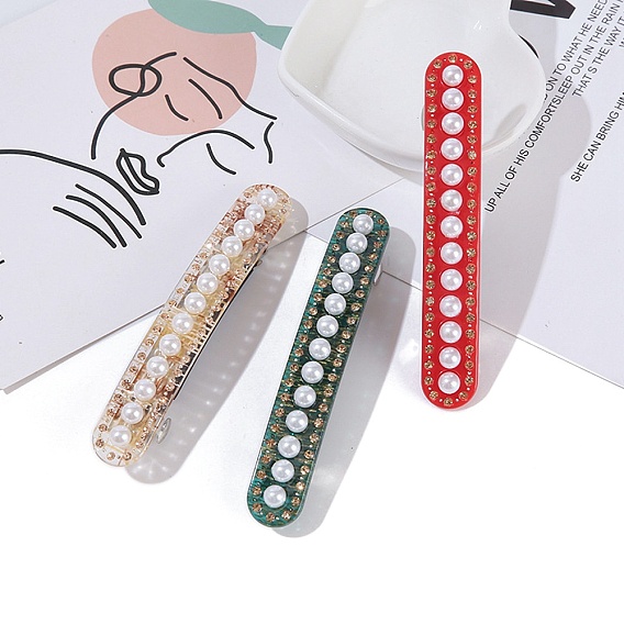 Заколки для волос из ацетата целлюлозы и пластика с жемчужинами и стразами, прямоугольные