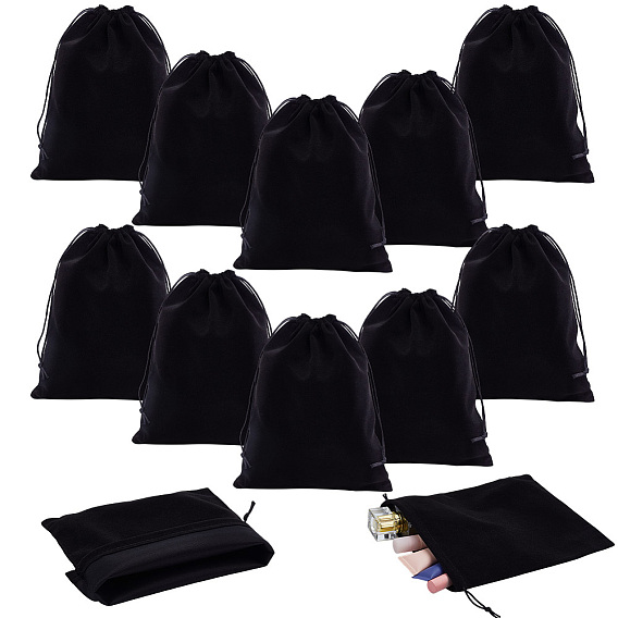 16шт. прямоугольные черные бархатные мешочки, со шнурком, для хранения ювелирной подарочной упаковки