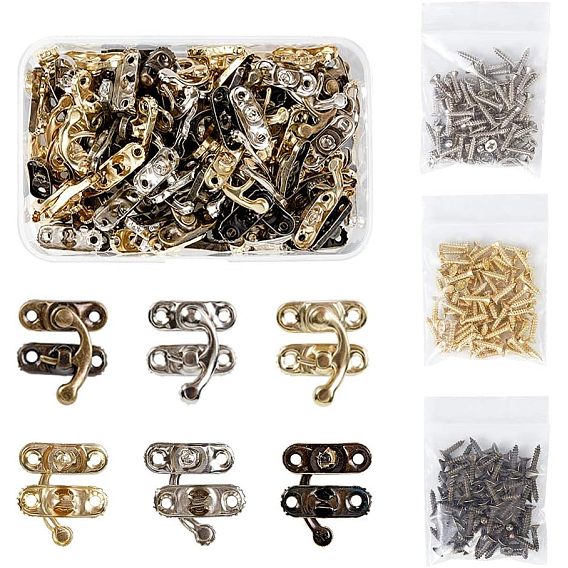 Iron Wooden Box Lock Catch Clasps, Jewelry Box Latch Hasp Lock Clasps, with Replacement Screws