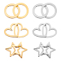 6Sets 6 Styles 201 Stainless Steel Linking Rings, Quick Link Connectors, Laser Cut, Double Ring & Double Star & Double Heart