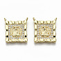 Brass Micro Pave Clear Cubic Zirconia Pendant Link, Nickel Free, Square with Human