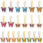 20Pcs 10 Styles Butterfly Alloy Enamel with Glitter Powder Pendant Decorations, with Iron Keychain Clasps, Golden