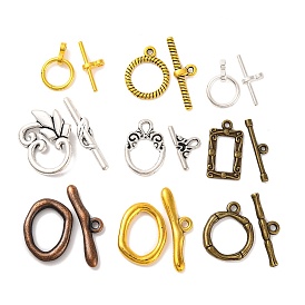 Tibetan Style Toggle Clasps, Mixed Shape, 12~29x9~24x1~4mm, Hole: 1~4mm