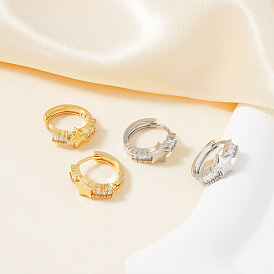 Элегантные серьги-кольца из латуни с прозрачным кубическим цирконием в форме звезды