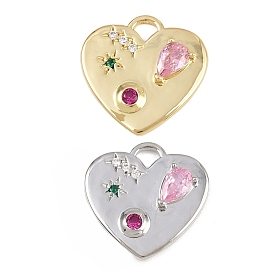 Латунные микро проложить кубического циркония подвески, сердце прелести, стойки покрытие, долговечный, без кадмия и без свинца