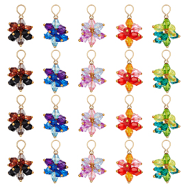 20 шт 5 стили цветочные акриловые подвески, с латунной петлей золотистого оттенка и немагнитными синтетическими гематитовыми бусинами