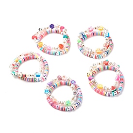 Handmade Polymer Clay Heishi Beads Stretch Bracelets Set, Plastic Pearl Beads Bracelets, Mixed Shape Acrylic Beads Bracelets for Girl Women