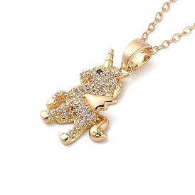 Brass Micro Pave Clear Cubic Zirconia Pendnat Necklaces, Unicorn