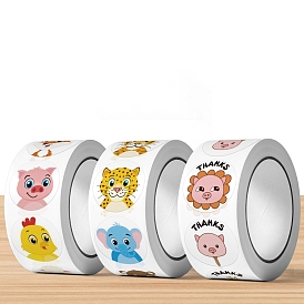Paper Animal Cartoon Sticker Rolls, Round Dot Self-adhesive Decals, for Gift Decoration, Kid's Art Craft