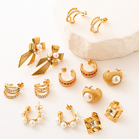 Серьги шпилька нержавеющая сталь, с имитацией жемчуга