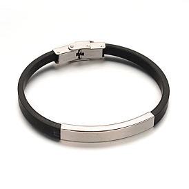 PU cuir cordon bracelets, avec 304 inoxydable perles tubulaires en acier et bracelet fermoir, 200x5mm