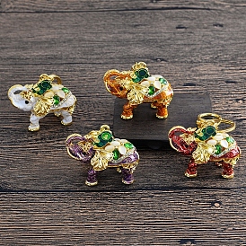 Elephant Alloy Enamel & Rhinestone Pendant Keychains, with Key Ring for Bag Car Key Pendant Decoration