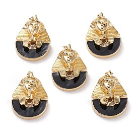 Brass Micro Pave Clear Cubic Zirconia Pendants, with Black Enamel & Jump Rings, Sphinx Shape