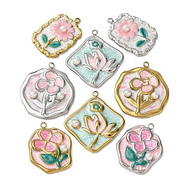 304 нержавеющей стальной эмали подвески, с абс пластмассовыми жемчужными бисером, цветок