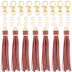 12шт. подвески-кисточки из искусственной кожи, со сплавочной фурнитурой, в комплекте 24латунных соединительных колец и 12застежек-карабинов