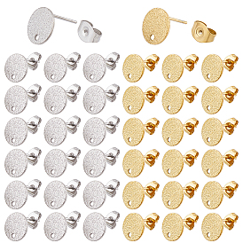 40 шт. 2 цвета 304 детали серьги-гвоздики из нержавеющей стали, с уха орехов, текстурированный плоский круглый