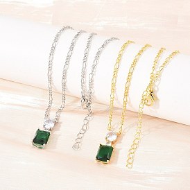 Подвеска в виде флакона духов из латуни с прозрачными кубическими циркониями и зеленым стеклом, цепочка Фигаро для женщин., долговечный, стойки покрытие, без свинца и без кадмия