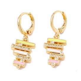 Enamel Bar Shape Dangle Leverback Earrings with Clear Cubic Zirconia, Real 18K Gold Plated Brass Drop Earrings, Lead Free & Cadmium Free