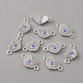 Alloy Enamel Evil Eye Connector Charms, with Crystal Rhinestones, Silver, Heart