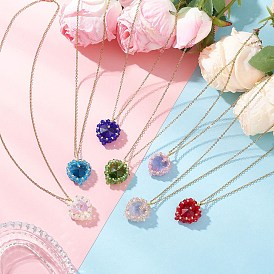 7 шт. 7 подвеска в форме сердца из цветного стекла и стеклянных бусин 304 ожерелья из нержавеющей стали с цепочкой для женщин, золотые