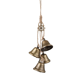 Iron Bell Pendant Decoration, Alloy Helm and Jute Cord for Home Door Hanging Ornaments