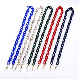 Chaînes de lunettes, tour de cou pour lunettes, avec chaînes de trombones en acrylique de style imitation, fermoirs à pince de homard en alliage et extrémités de boucle en caoutchouc