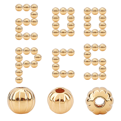200Pcs Brass Corrugated Beads, Real 18K Gold Plated, Round
