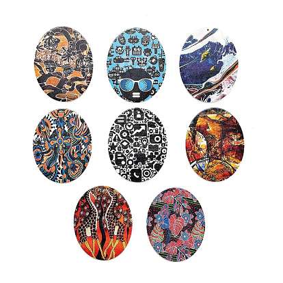 Printed Wooden Big Pendants, Dyed, Oval